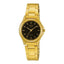 Montre à quartz pour femme, aspect doré, cadran noir et bracelet en acier inoxydable