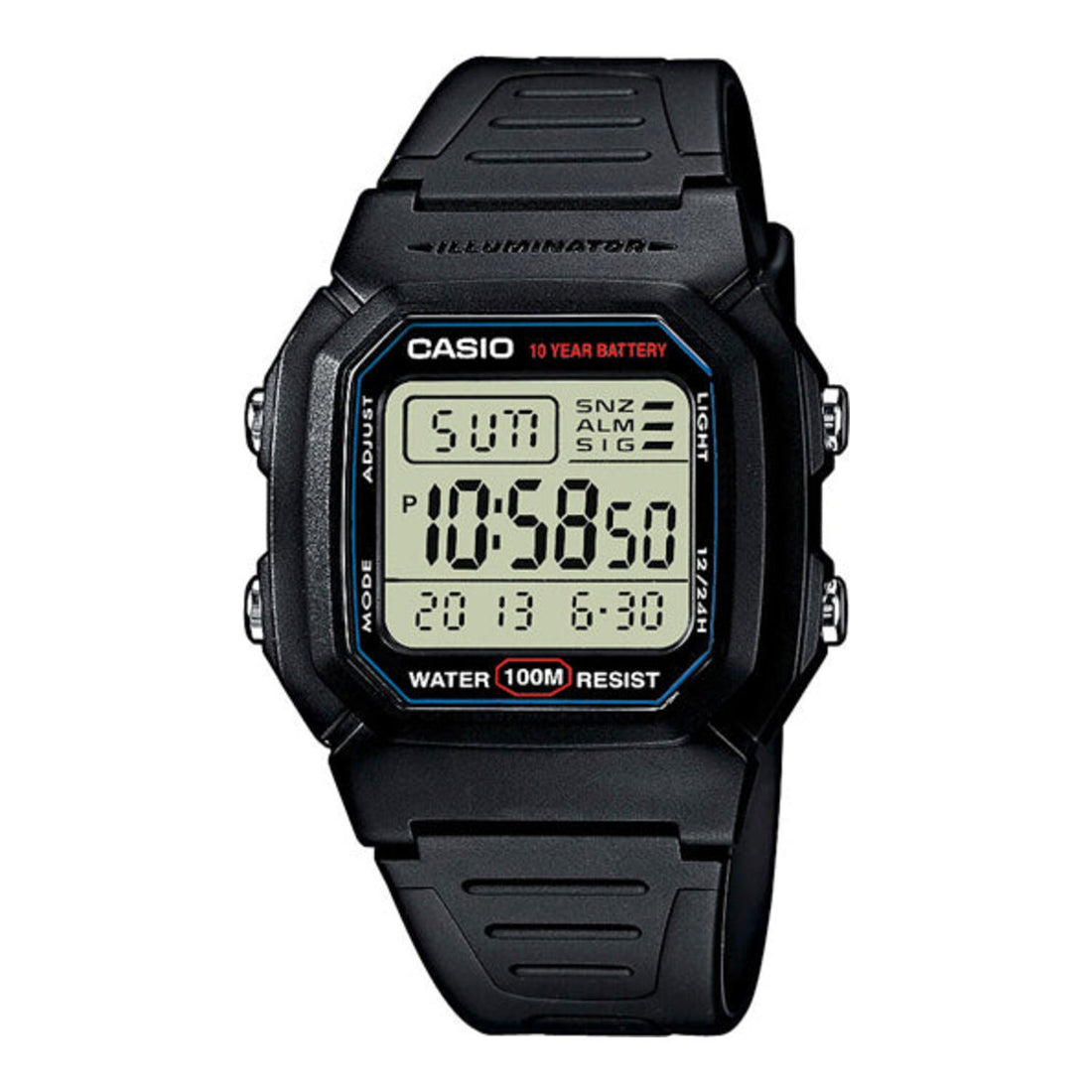 Casio Digitale Sportuhr mit 100 m Wasserdichtigkeit, Stoppuhr, Alarm und LED Beleuchtung