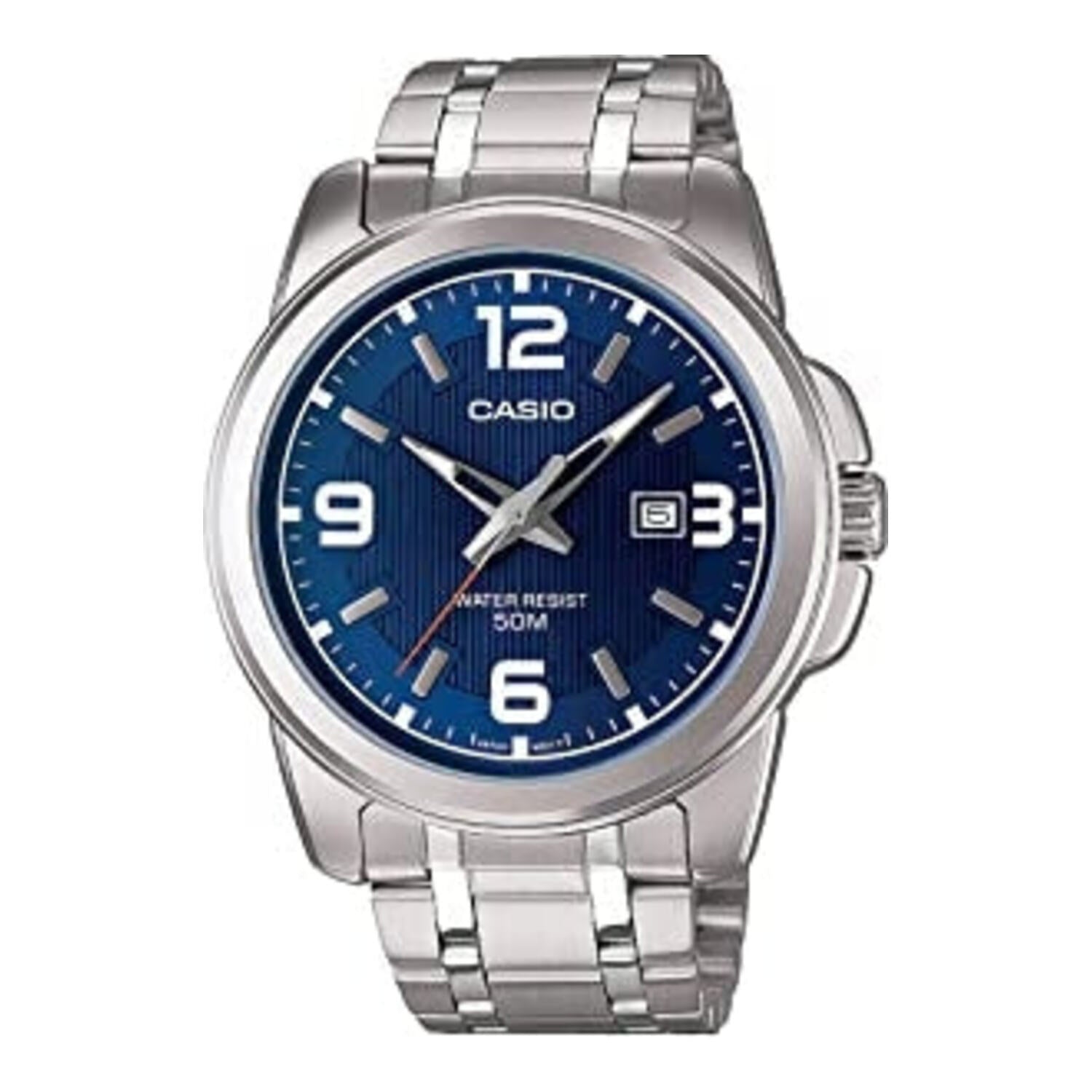 Montre Casio pour homme, analogique à quartz, boîtier et bracelet en acier inoxydable, cadran bleu