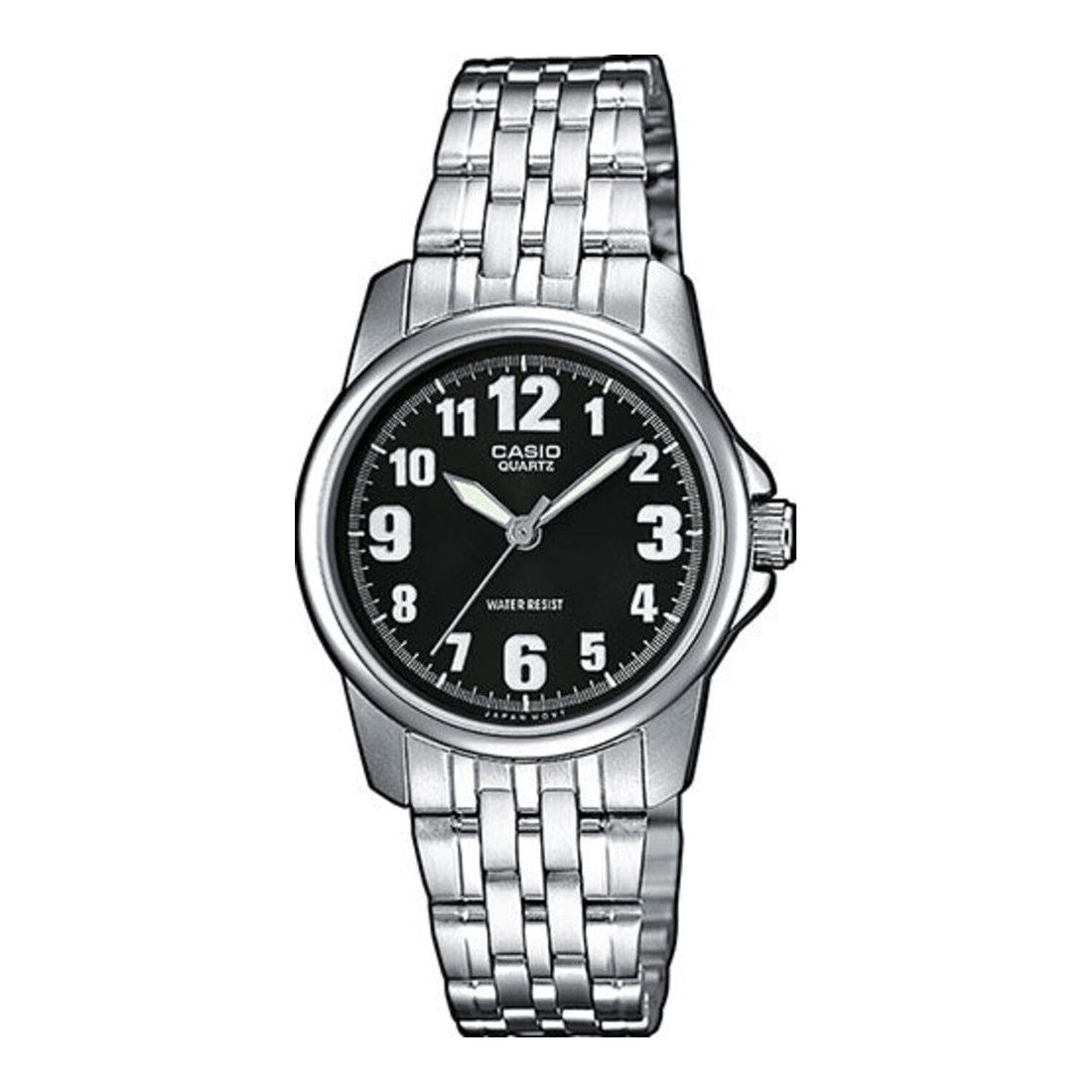 Casio Herren Analog Quarzuhr mit Edelstahlgehäuse und Edelstahlarmband, schwarzes Zifferblatt