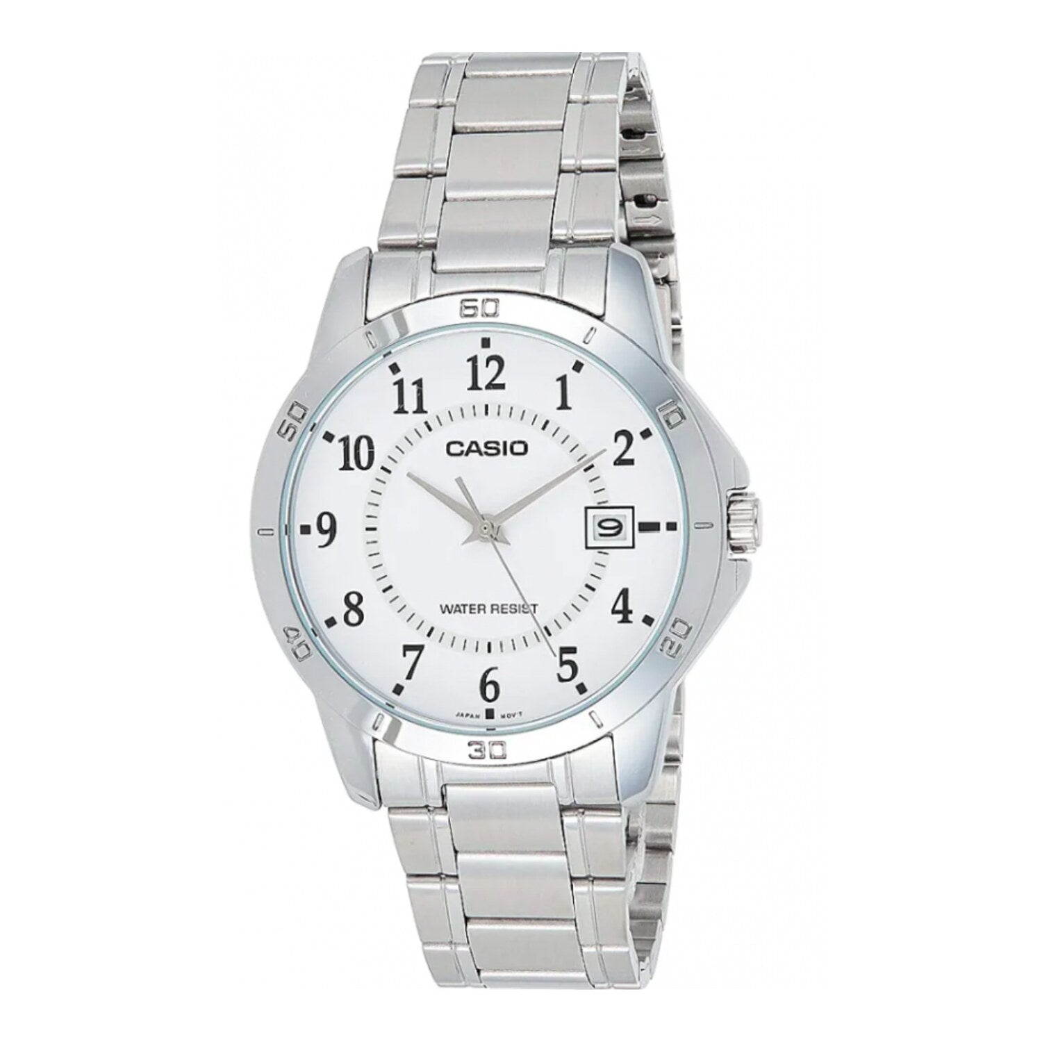 Montre Casio pour homme, analogique à quartz, boîtier et bracelet en acier inoxydable, cadran blanc
