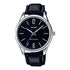 Casio Herren Analog Quarzuhr mit Edelstahlgehäuse und Lederarmband, schwarzes Zifferblatt