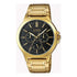 Casio Herren Analog Quarzuhr mit goldfarbenem Edelstahlgehäuse und Edelstahlarmband, schwarzes Zifferblatt mit Multifunktionsanzeigen