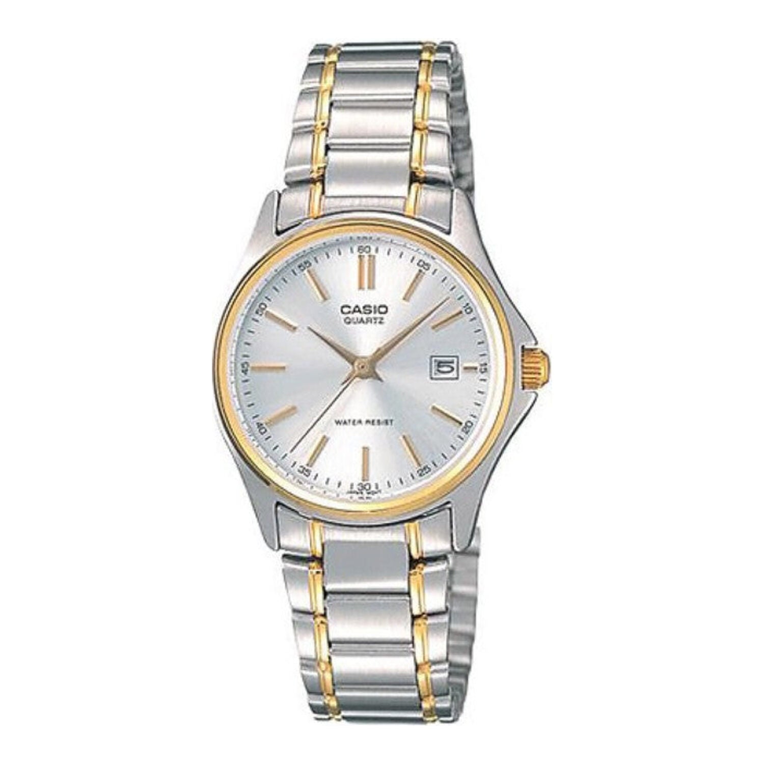 Montre Casio pour homme, analogique à quartz, avec boîtier et bracelet en acier inoxydable doré, cadran blanc et affichage de la date.