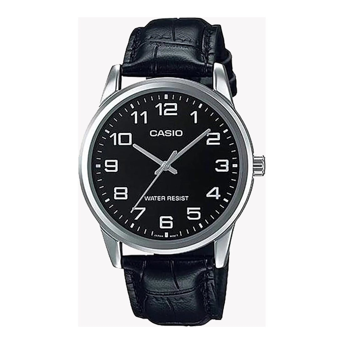 Casio Herren Analog Quarzuhr mit Metallgehäuse und Lederarmband, schwarzes Zifferblatt