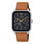Montre homme à quartz en acier inoxydable avec affichage du jour et de la date, bracelet en cuir noir