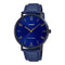 Men's quartz watch in a minimalist design with a blue dial and black leather strap