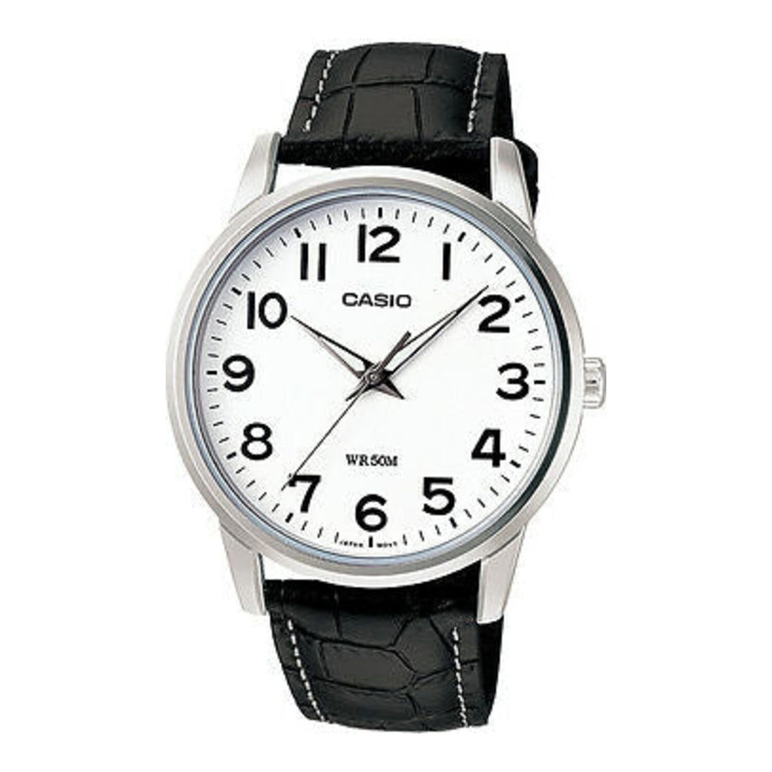 Casio Klassische Herrenuhr mit Lederband (MTP 1303PL 7B, braun/weiß)