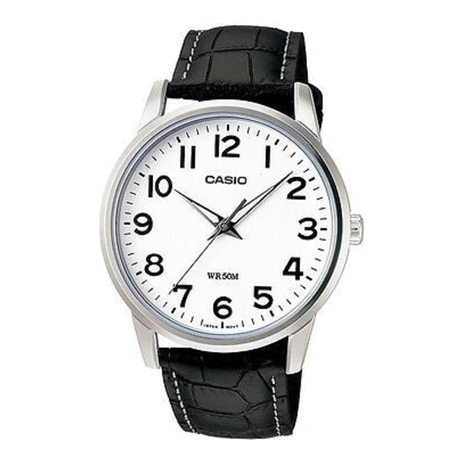 Montre Casio Classic pour homme avec bracelet en cuir (MTP 1303PL 7B, marron/blanc)
