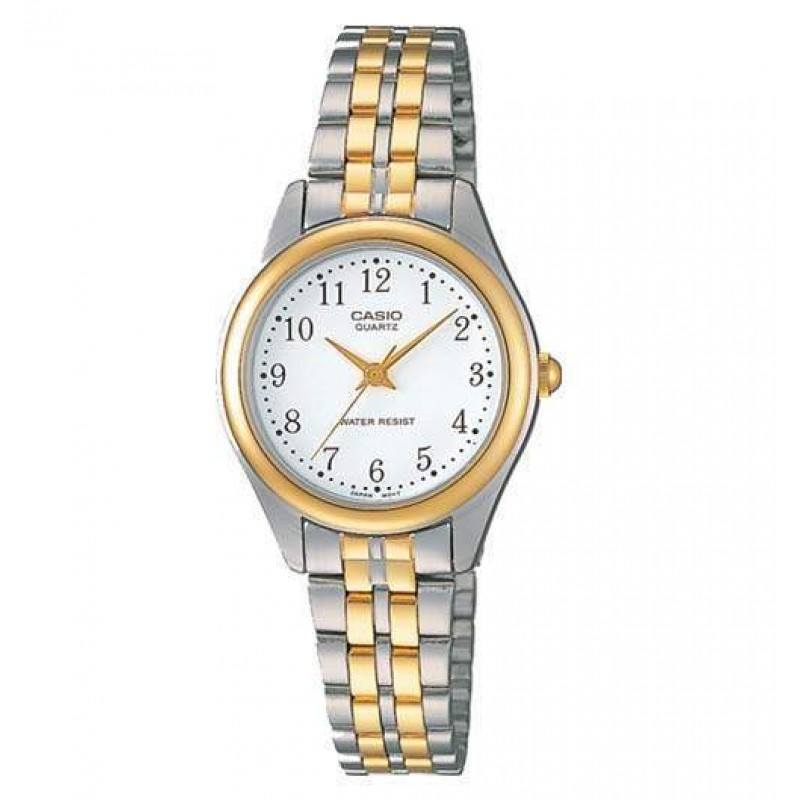 Casio Damen Quarzuhr in Goldoptik mit hellem Zifferblatt und Edelstahlarmband