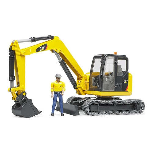 cat minibagger mit bauarbeiter