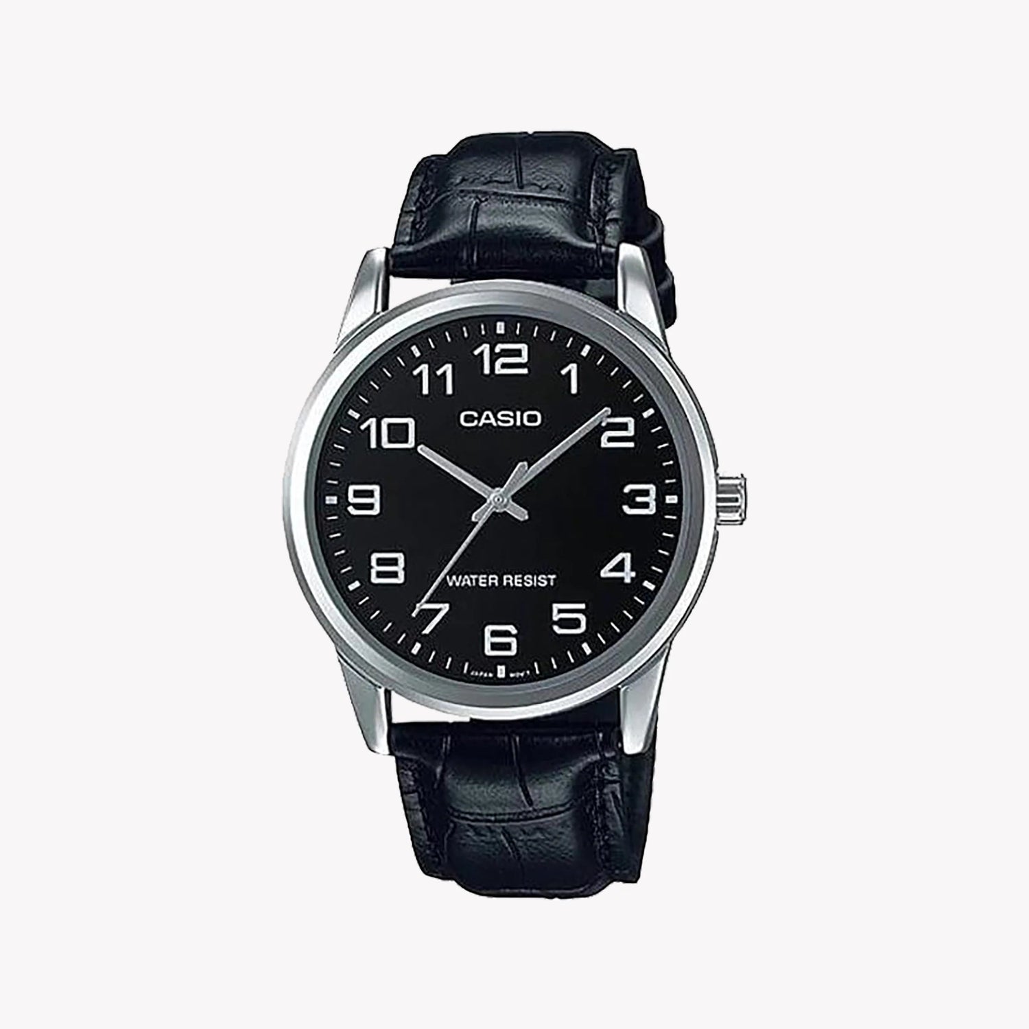 Casio Herren Analog Quarzuhr mit Metallgehäuse und Lederarmband, schwarzes Zifferblatt