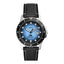 Montre de plongée bleue à trois aiguilles et date, bracelet en cuir noir