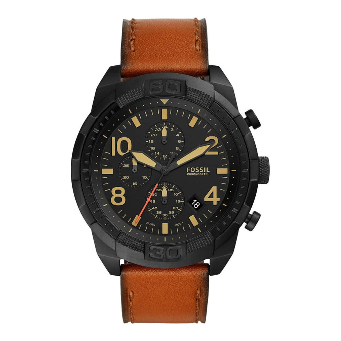 Fossil Bronson Chronograph Black Dial Brown Leather Watch