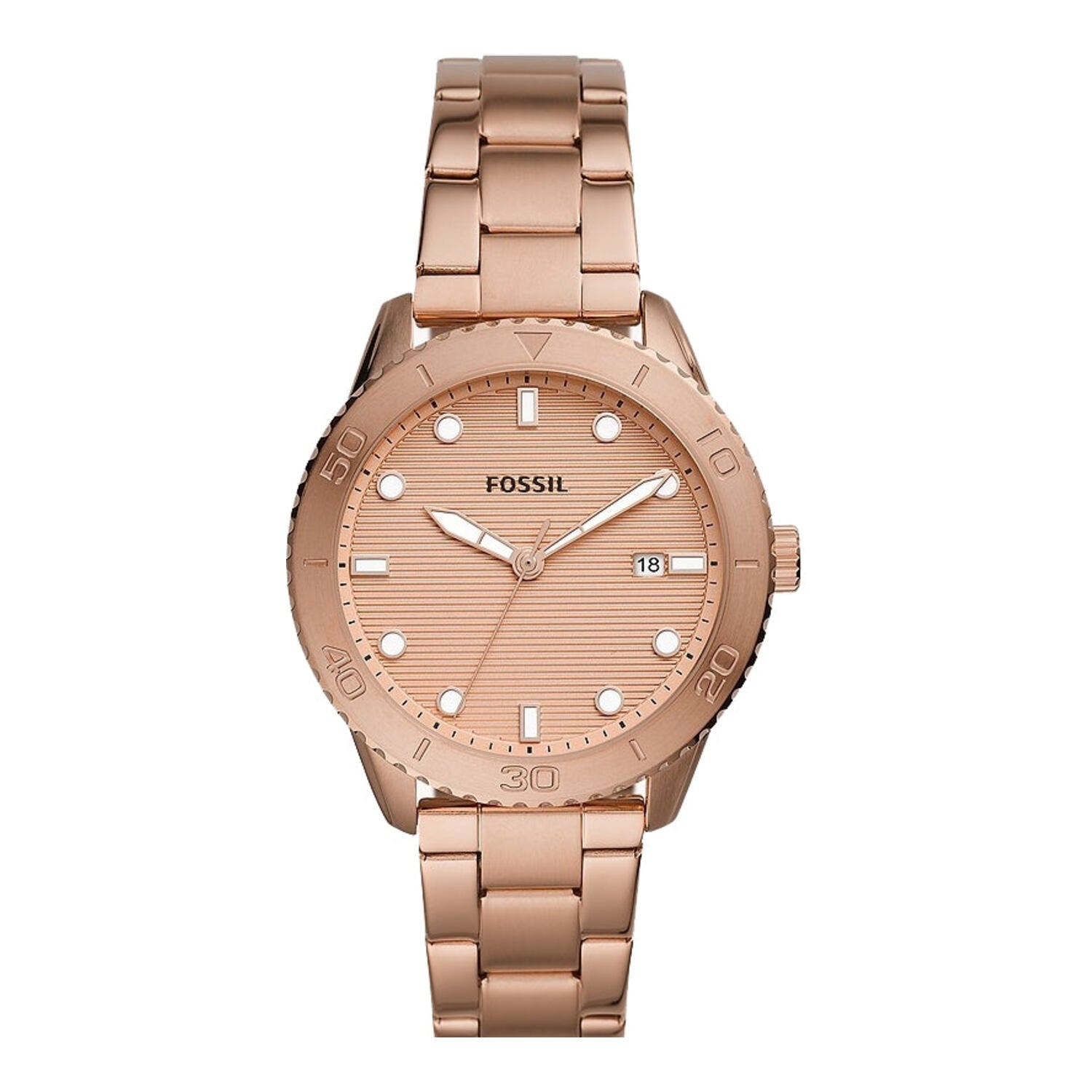 Montre Fossil Dayle à trois aiguilles et date en acier inoxydable doré rose