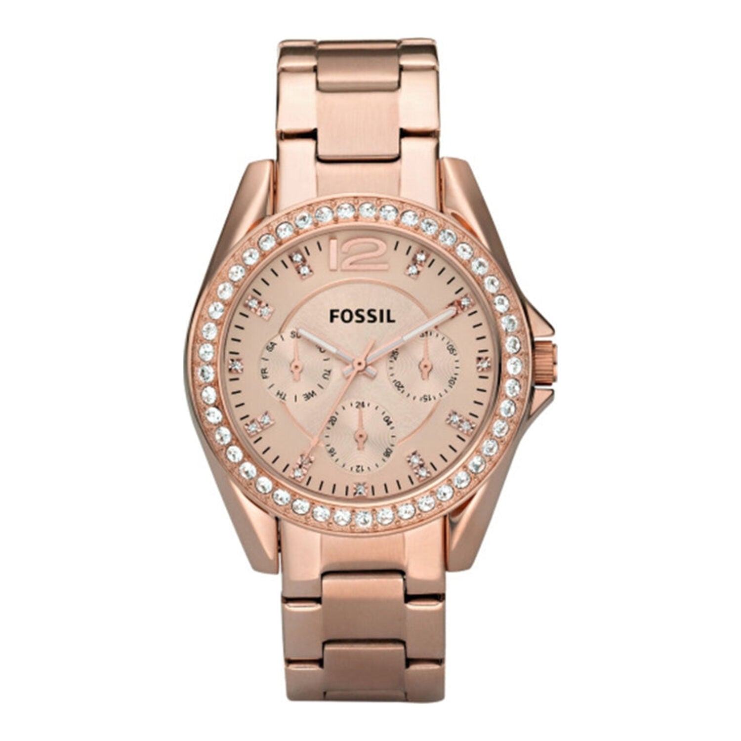 Montre Fossil Riley multifonction en cristal et acier inoxydable doré rose