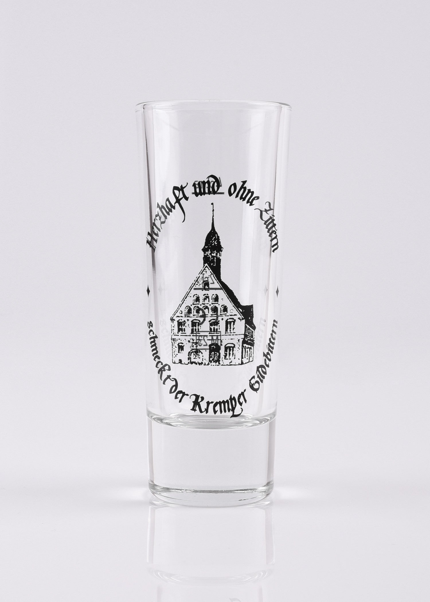 Kremper Bittern Schnapsglas mit Rathaus Motiv