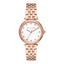 Montre femme à quartz en acier inoxydable couleur or rose avec cadran blanc et lunette en cristal (34 mm)