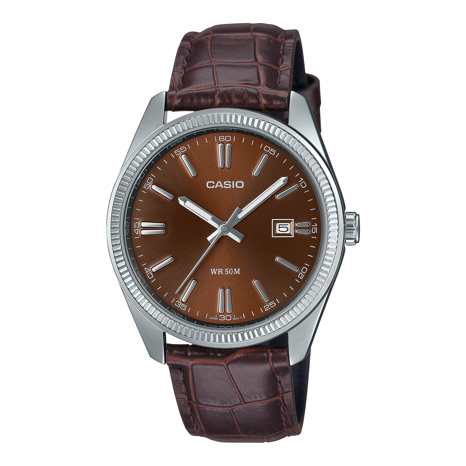 Casio Herren Analog Quarzuhr mit goldfarbenem Metallgehäuse und Lederarmband, schwarzes Zifferblatt