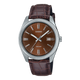 Herren-Quarzuhr mit Tagesanzeige, Datum und braunem Lederarmband