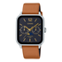 Casio Herren Quarzuhr aus Edelstahl mit Tagesanzeige, Datum und schwarzem Lederarmband