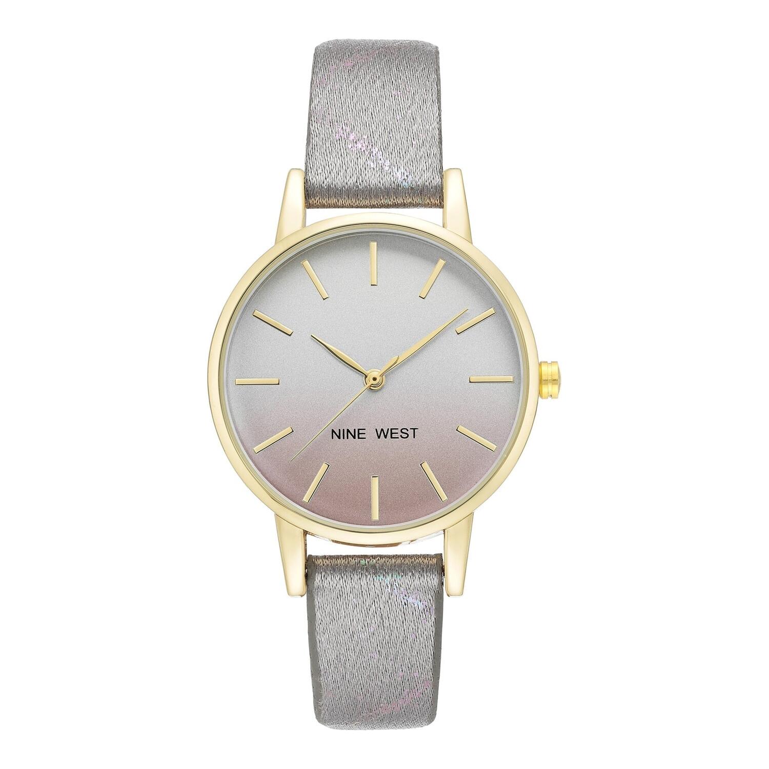 Montre à quartz analogique pour femme Nine West, boîtier et bracelet en métal doré, cadran bleu