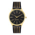 Nine West Damen Analog Quarzuhr mit goldfarbenem Metallgehäuse und Metallarmband, schwarzes Zifferblatt