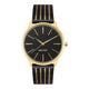 Damen-Analog-Quarzuhr mit goldfarbenem Metallgehäuse und Metallarmband, schwarzes Zifferblatt