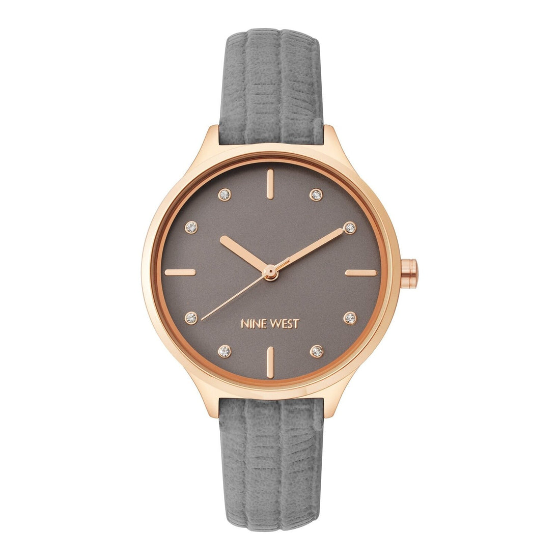 Nine West Damen Analog Quarzuhr mit grauem Metallgehäuse und Metallarmband, graues Zifferblatt