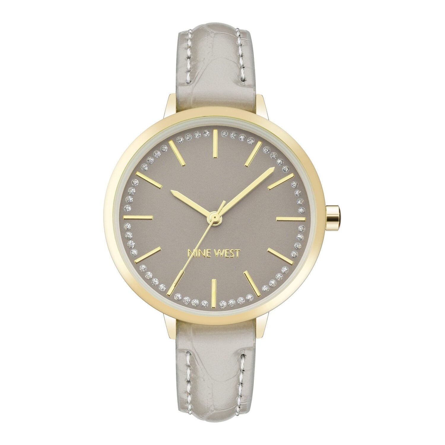 Montre à quartz analogique pour femme Nine West, boîtier et bracelet en métal noir, cadran noir.