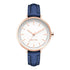 Nine West Damen Analog Quarzuhr mit roséfarbenem Metallgehäuse und Metallarmband, dunkelblaues Zifferblatt