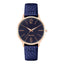Damen-Analog-Quarzuhr mit roséfarbenem Metallgehäuse und Metallarmband, dunkelblaues Zifferblatt