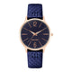 Damen-Analog-Quarzuhr mit roséfarbenem Metallgehäuse und Metallarmband, dunkelblaues Zifferblatt