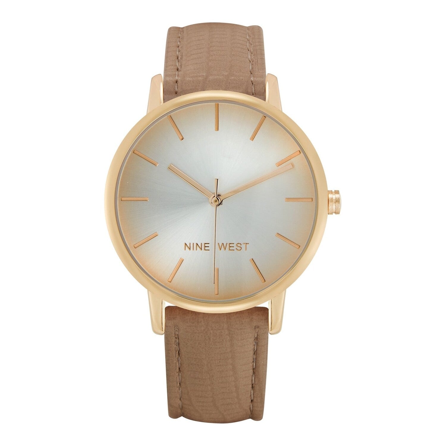 Montre à quartz analogique pour femme Nine West, boîtier et bracelet en métal doré rose, cadran gris
