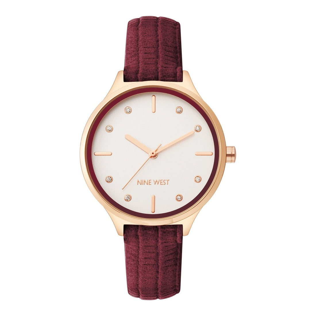 Nine West Damen Analog Quarzuhr mit roséfarbenem Metallgehäuse und Metallarmband, rosa Zifferblatt