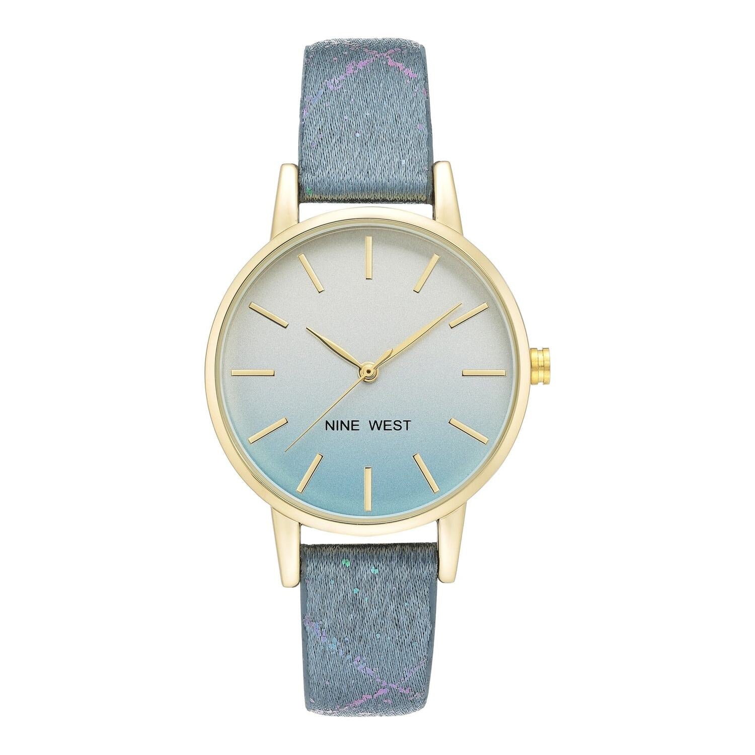 Nine West Damen Analog Quarzuhr mit roséfarbenem Metallgehäuse und Metallarmband, roségoldfarbenes Zifferblatt