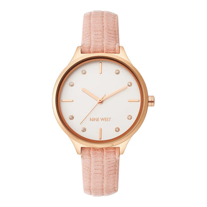 Nine West Damen Analog Quarzuhr mit silberfarbenem Metallgehäuse und Metallarmband, dunkelblaues Zifferblatt