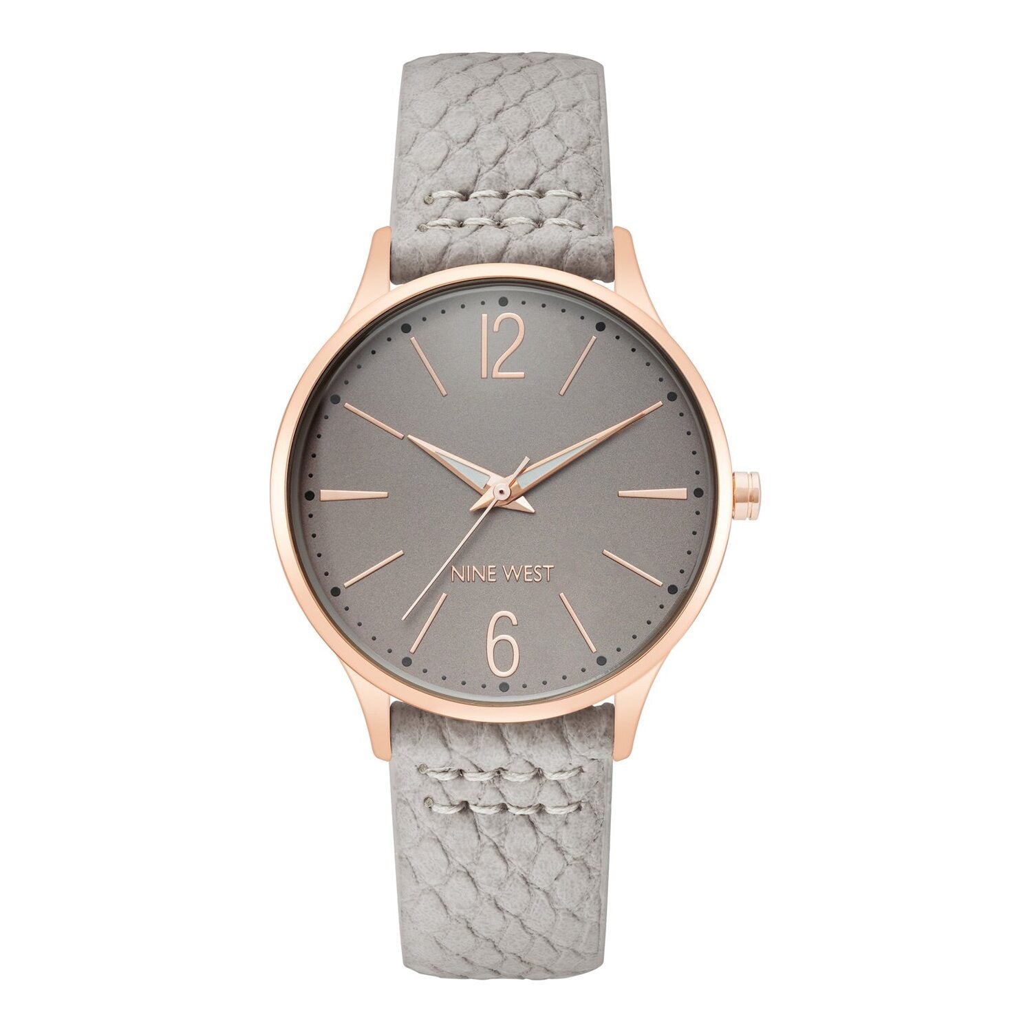 Montre à quartz analogique pour femme Nine West, boîtier et bracelet en métal argenté, cadran rose