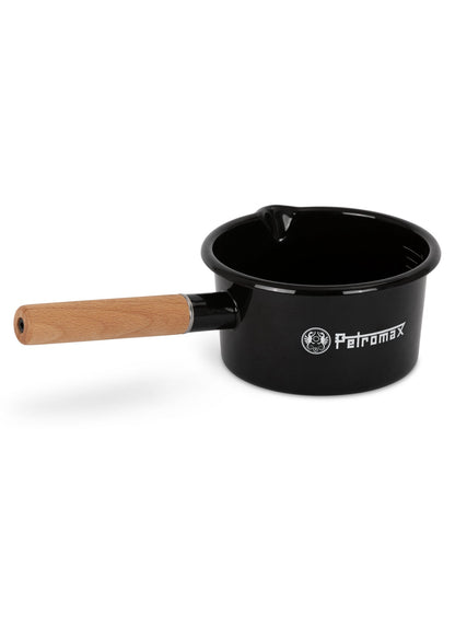Petromax Emaille Stieltopf 1L schwarz mit Holzgriff