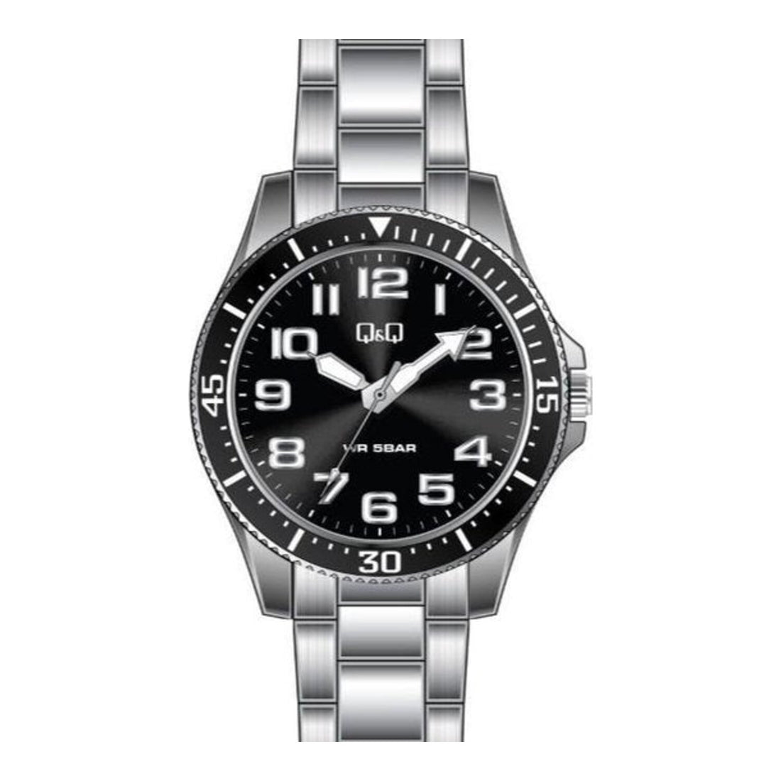 Q and Q Herrenuhr 43mm mit silbernem Metallarmband QB64J225Y