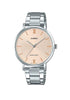 Casio Damen Analog Quarzuhr mit Edelstahlgehäuse und Edelstahlarmband, roséfarbenes Zifferblatt