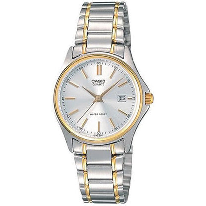 Casio Herren Analog Quarzuhr mit goldfarbenem Edelstahlgehäuse und Edelstahlarmband, weißes Zifferblatt mit Datumsanzeige