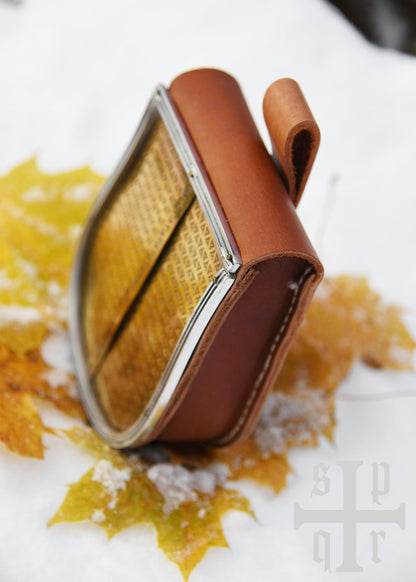 Wikinger Leder Gürteltasche mit Messing Zierplatte