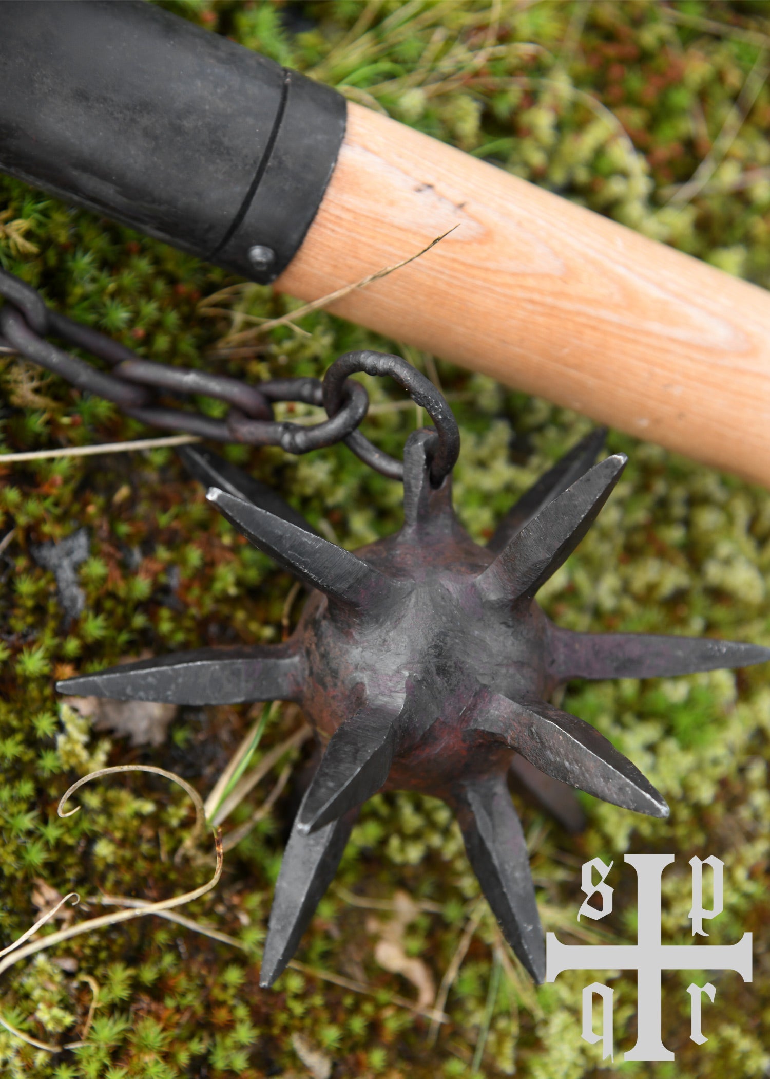 Mittelalterlicher Sternflegel aus Eschenholz &amp; Stahl