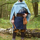 Woll-Rechteckmantel Fischgrät, Blau-Natur