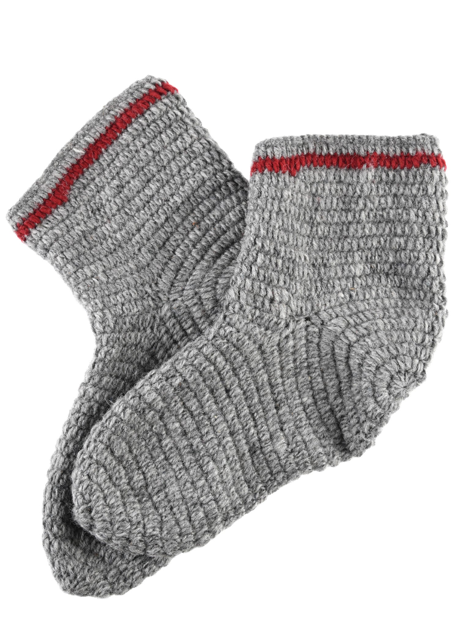 Wollsocken Grau Weinrot – Handgehäkelt &amp; Warm