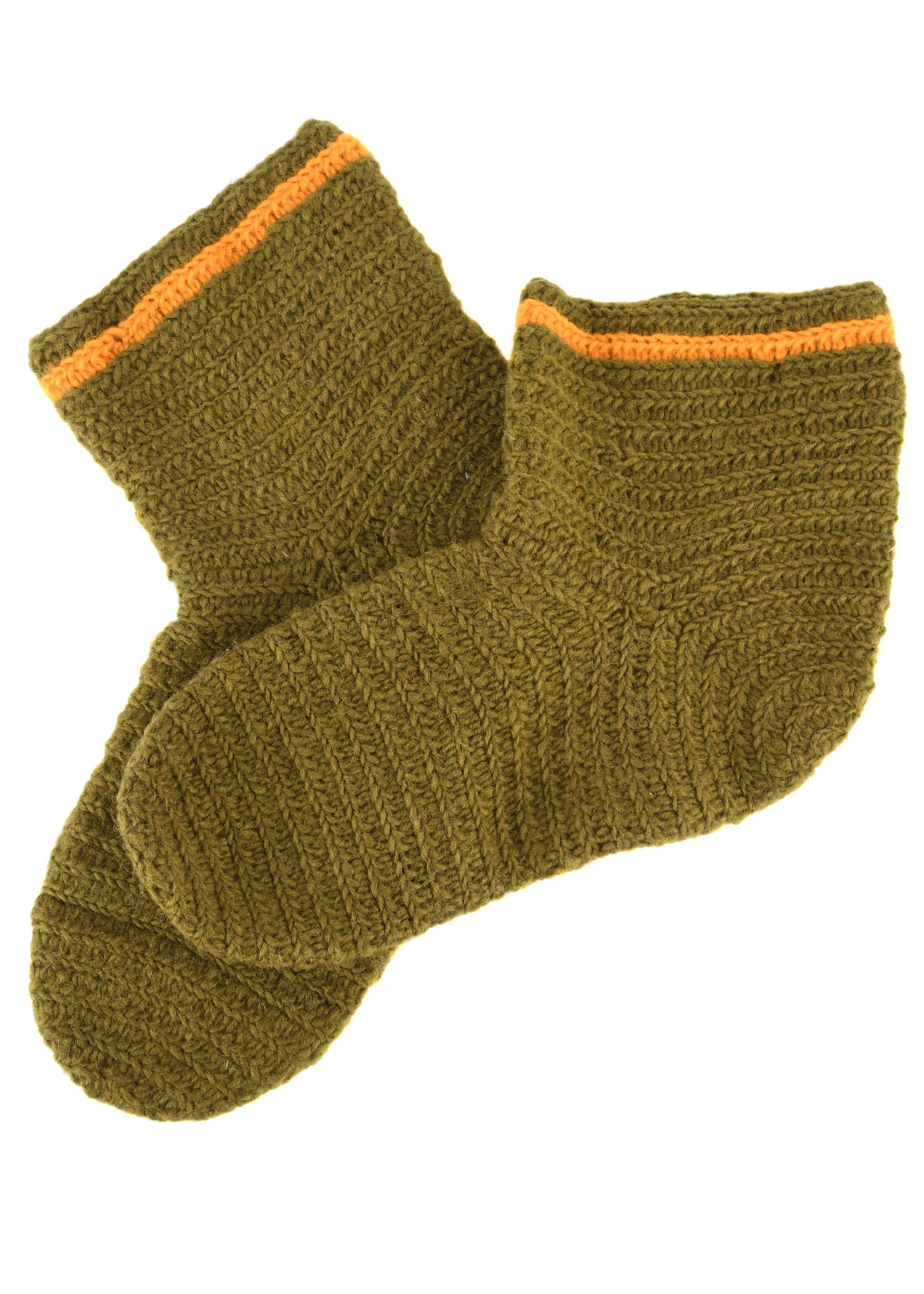 Handgefertigte Wollsocken grün gelb im Wikinger Stil