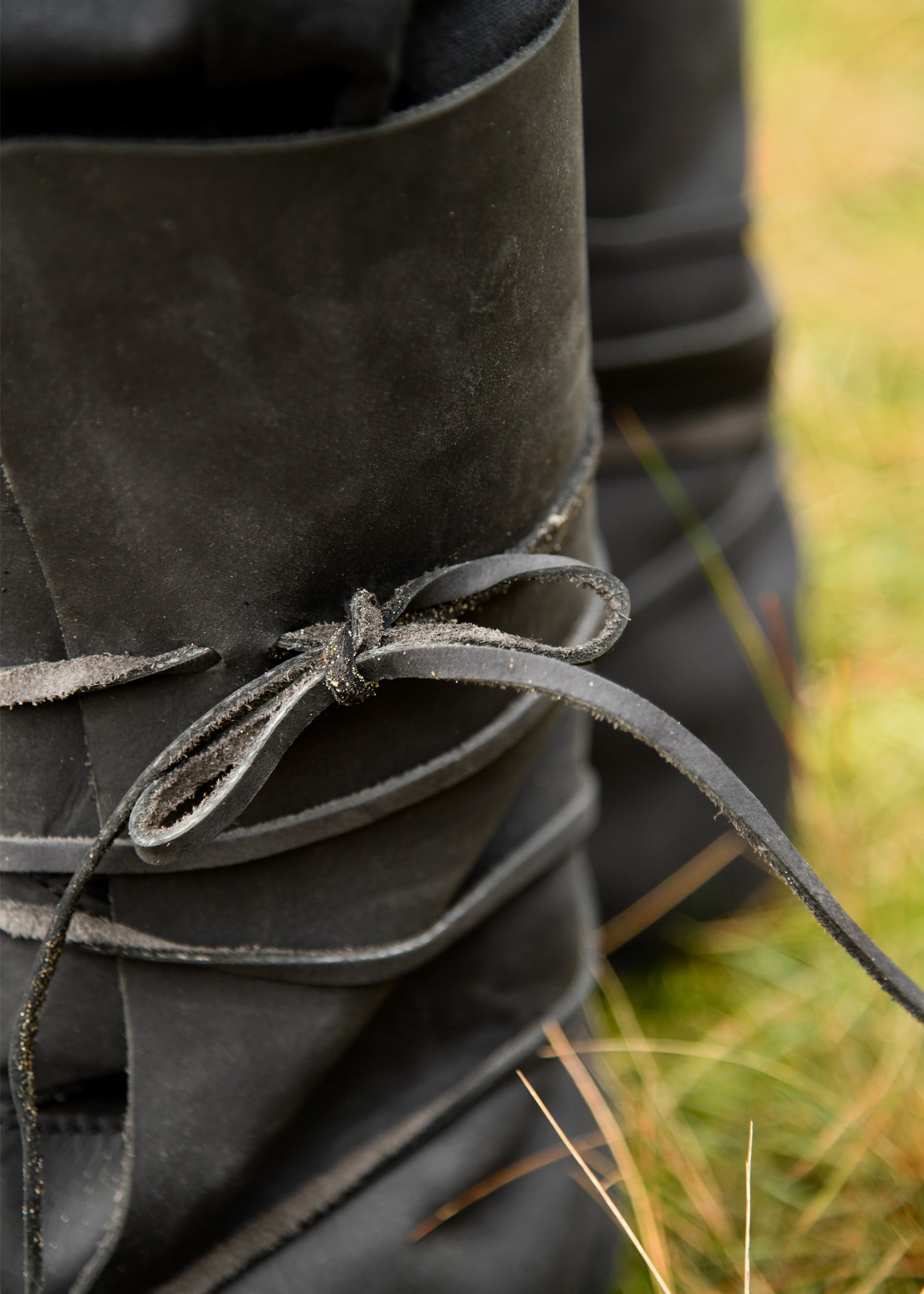 Wikinger-Stiefel Oseberg, Leder mit Schnürung, schwarz