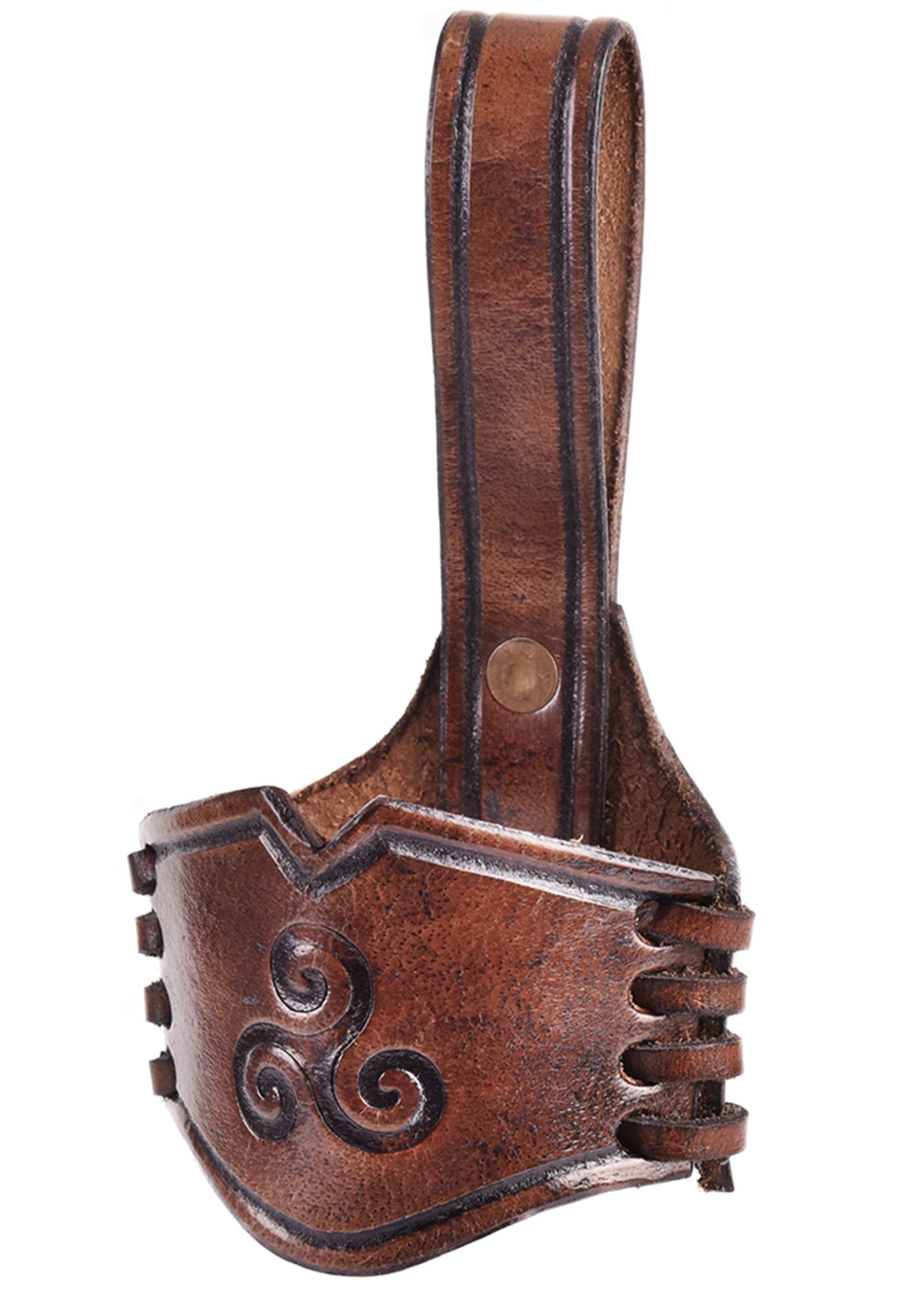 Leder Hornhalter mit Triskele Prägung, Dunkelbraun
