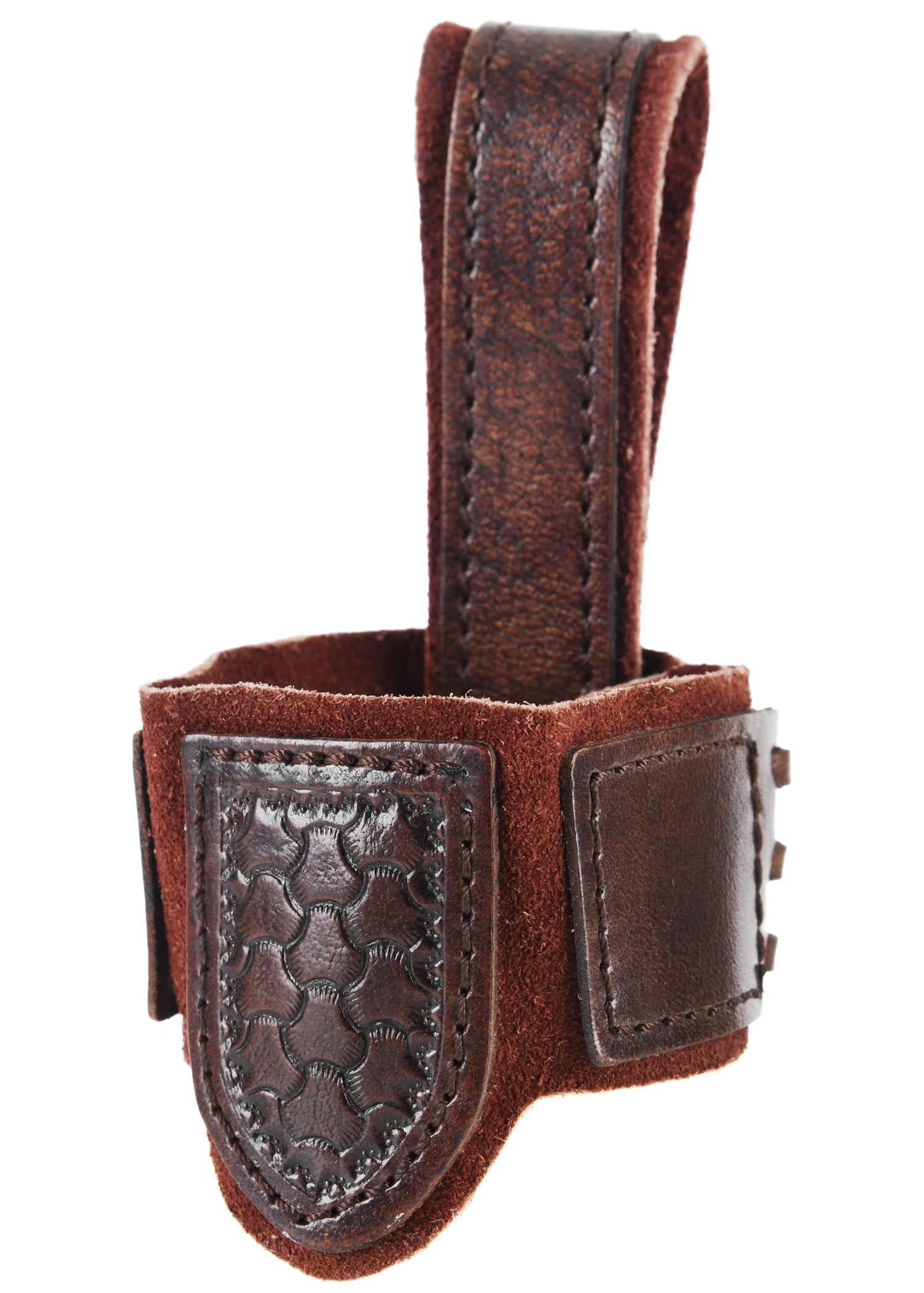 Leder Hornhalter mit Prägung, Dunkelbraun